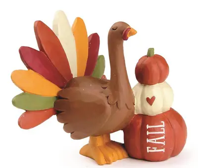 Thanksgiving Turkey W/ Heart Fall Pumpkin Stack Resin Blossom Bucket Autumn NWT • $12.99