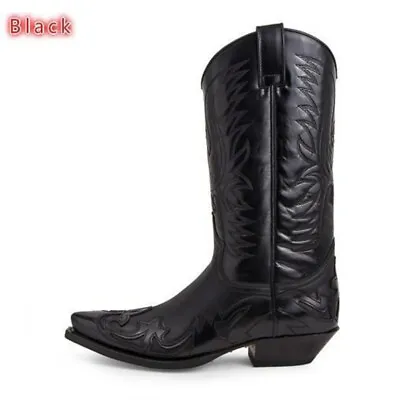 Retro Mens Cowboy Exotic Embroidered Shoes Western Boot Broad Square Toe Mexico • $39.89