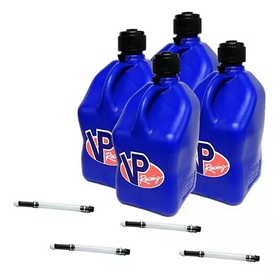 VP Racing Blue 4 Pack + 4 Fill Hoses Square Fuel Jug Gas Can 4x4 Off Road ATV • $133.95