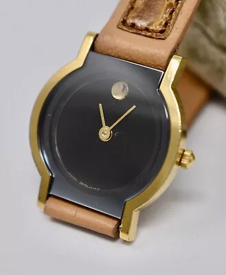 Classic Ladies Movado Musuem Horizon Black & Gold Plated Wristwatch 87-90-820 • $99