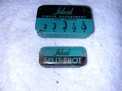 Two Vintage Empty Ideal Sinker Split Shot Tins Take A Boy Fishing • $5.95