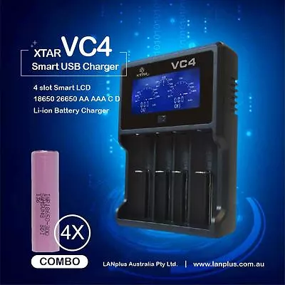 Xtar VC4 4-Slot Smart LCD Li-ion Battery Charger+ 4x Samsung 30Q 3000mAh • $74.99