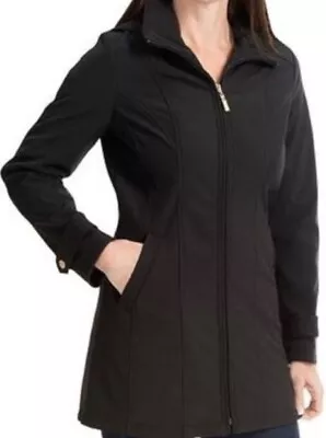 Ellen Tracy $180 Hooded Soft Shell A Line Pepper Black Anorak Jacket Sz XL • $21.70