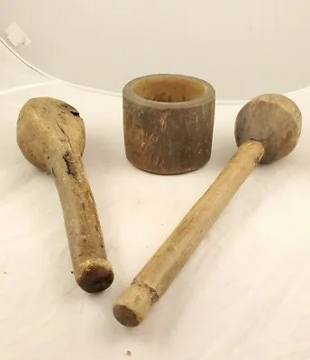  Vintage Native American Woodland Indian Wood Clubs And Bowl • $195