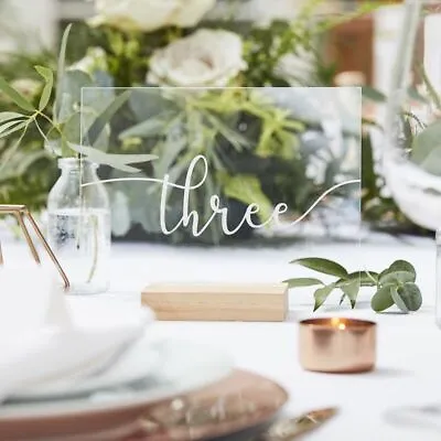 £24.99 • Buy ACRYLIC TABLE NUMBERS 1-12 & Wooden Blocks- Wedding Table Decoration Centerpiece