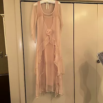 Vintage Hopeless Romantic Pink Ruffled Gauzy Rayon Maxi Dress - S - NWOT • $75