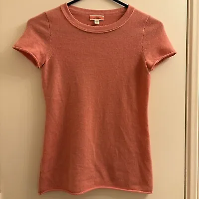 J. Crew Cashmere T Shirt Womens XXS Coral Orange Pink Short Sleeve Sweater Top • $40