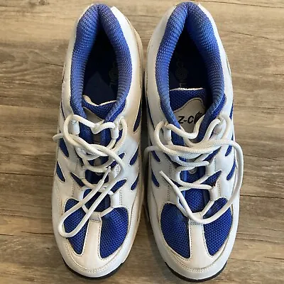 $65 • Buy Z Coil Freedom White/Blue Leather Pain Relief Comfort Spring Shoes Mens Sz 11