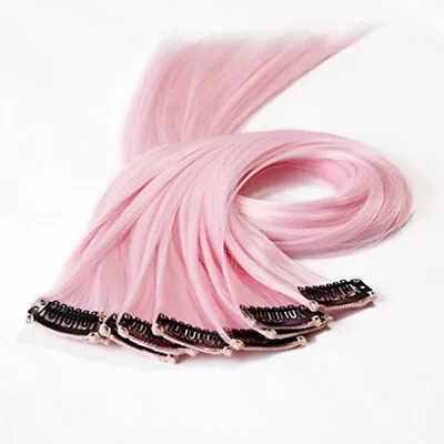  10 Pcs Womens Wigs Pink Hair Extensions Hairpieces For Girls Hairpin • £8.59