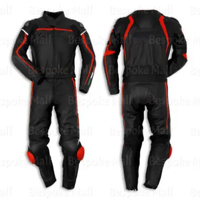 New Men's Black Motorcycle Racing Cowhide Leather Two Piece Suit Safety Pads-546 • $347.99