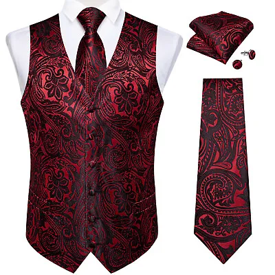 $21.62 • Buy Men's Formal Vest Necktie SET Dress Suit Silk Slim Tuxedo Waistcoat Coat S-3XL