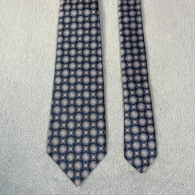 ISAIA Napoli 7-Fold Tie Dark Navy Blue Geometric Silk Luxury Made In Italy • $59.95