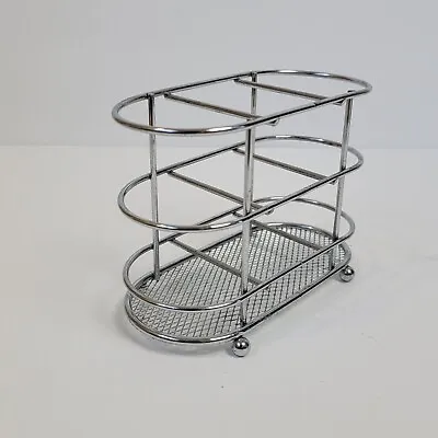 Utensil Cutlery Caddy Organizer Silvertone Basket Kitchen • $9.99