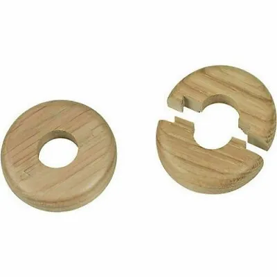 2pc 15mm SOLID OAK COLOUR WOODEN WOOD RADIATOR PIPE COLLARS COVER FLOOR EASY FIT • £4.99