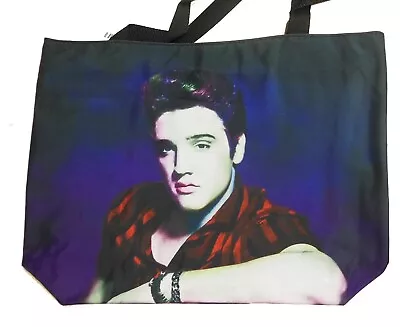 Elvis Presley Tote Bag Purse Handbag 18” T X 14” W  Blue Black Red Flannel 8929 • $22.49