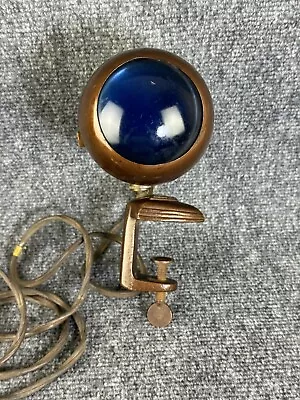 Vintage Metal Clamp-on Bed Headboard Desk Reading Lamp Cone Shape Blue Lens • $49.25