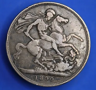 British - 1890 Victoria Jubilee Head Crown Five Shillings Silver Coin [29324] • $63.74