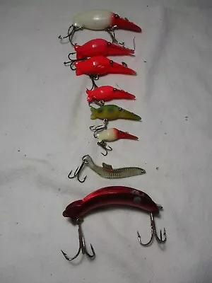 VINTAGE LOT 6 + EDDIE POPE HOT SHOT LURES + RUSSELURE No. 2 5/8 RED • $9.99