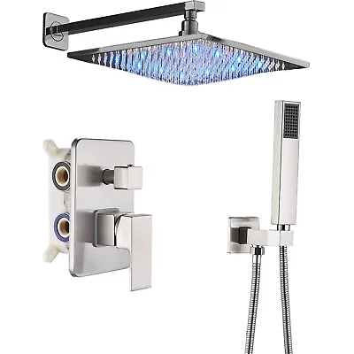 LED Brushed Shower Faucet System Set 16  Rainfall Shower Head Combo Mixer Valve • $105