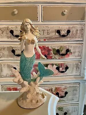 Hobby Lobby Mermaid Resin Statue On Coral Holding Shell Figurine - NEW With Tag • $11.99