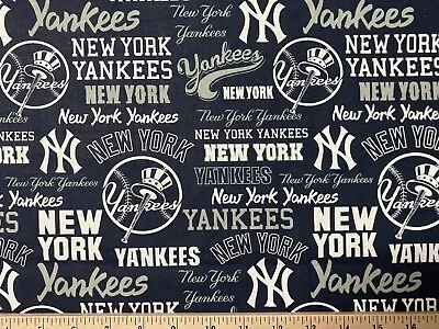 MLB NEW YORK NY YANKEES Baseball Fancy HALF Yard (18”x44”) 100% Cotton Fabric • $9.95