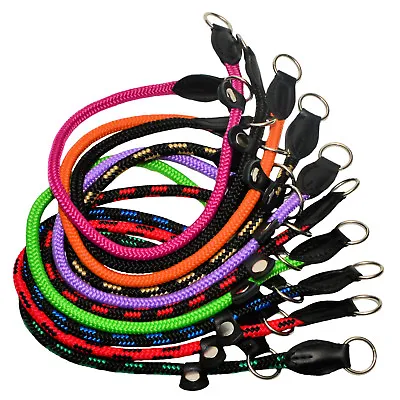 £4.25 • Buy SLIP DOG Choker COLLAR HandMade COLORFUL STRONG ROLLED ROPE With Black Leather