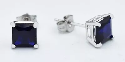 GENUINE 1.90 Cts BLUE SAPPHIRE STUD 6mm EARRINGS 14k White Gold - FREE APPRAISAL • $0.99