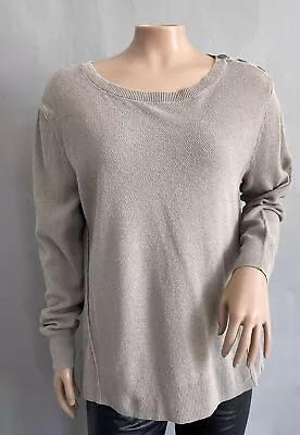 Sigrid Olsen Shirt Large Women Gray Tan Knit Long Sleeve Linen Blend Top • $15