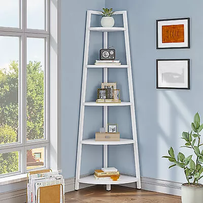 70 Inch Tall Corner Shelf 5 Tier Rustic Bookshelf Bookcase Ladder Plant Stand • $54.99