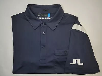 Men's J.Lindeberg Dark Blue Short Sleeve Collared Performance Golf Polo Shirt • $26.97