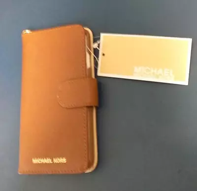 Michael Kors Apple IPhone X Saffino Leather Folio Phone Case Cover Brown NWT • $35