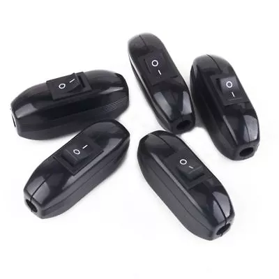 5pcs Black ON/OFF Table Lamp Desk Bed Light Cord In Line Rocker Switch 250V 6A • £5.38