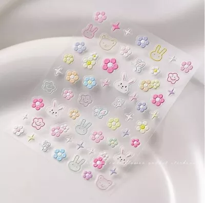 Nail Art Stickers Self Adhesive Flowers Butterfly Bunny Women Girls Kids Parties • £2.20