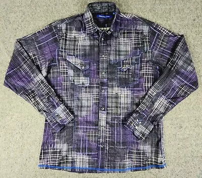 Georg Roth Pearl Snap Shirt Mens XL  Purple Black L/S Contrast Velvet Trim  • $22.36