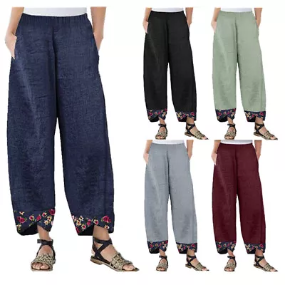 ZANZEA Trousers Legged Pants Floral Long Wide Womens Elastic Waist Casual Loose • $33