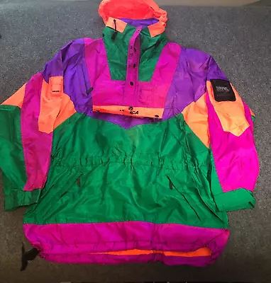 Nevica Ski Jacket Mens Large Colorblock Neon Survival Reco Coat Vintage 80s 90s • $125