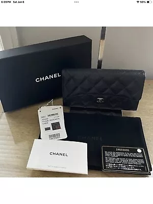 Chanel Caviar Large Flap Wallet Black NWT Cards Etc  • $995