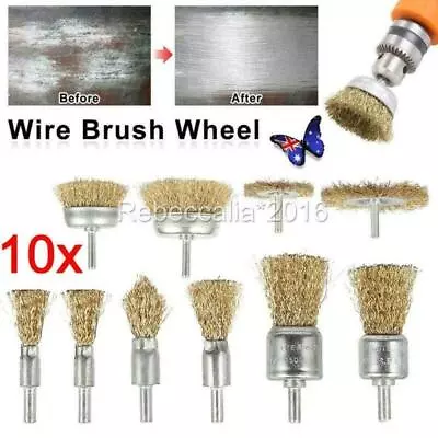 1/4  Brass Wire Cup/Wheel Brush Set For Drill Steel Metal Cleaning Rust Sanding • $22.25