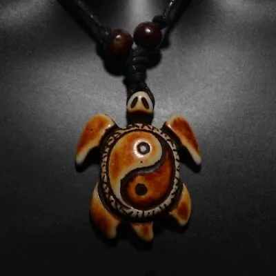 Necklace Yak Bone Yin Yang Turtle Adjustable Tribal Tan White 🇦🇺aussie Supply • $9.50