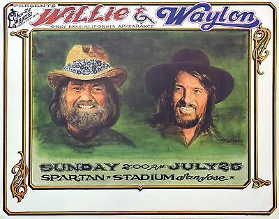 Willie Nelson & Waylon Jennings – Vintage 1982 Concert Poster Original; Mint  • $25