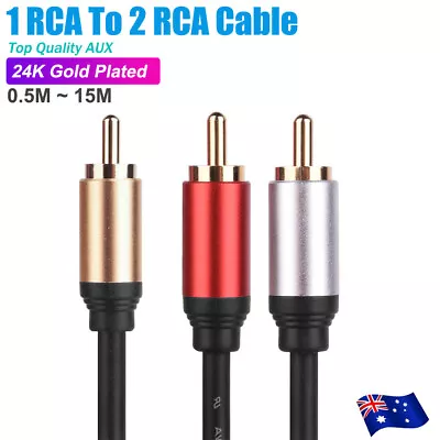 Premium 1 RCA To 2 RCA Subwoofer Audio Cable Y Splitter Cord Lead Gold Plated • $6.95