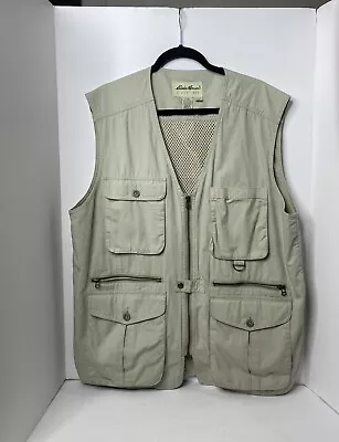 EDDIE BAUER Mens MEDIUM Vented Cargo Vest Tan Photography Fishing Shooting EUC • $29