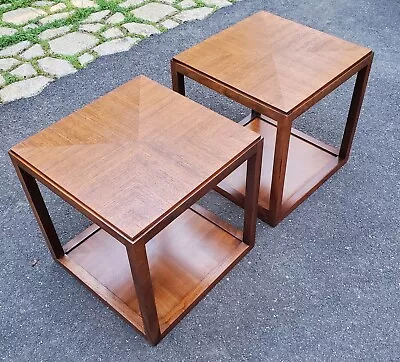 Mid Century Modern Walnut Cube Square Petite End Tables Lane 1345? • $995