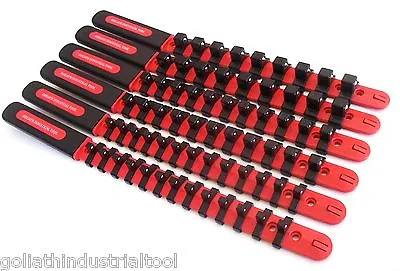 6 Goliath Industrial Abs Socket Rail Holder Organizer W/handle 1/4 3/8 1/2  Red • $21.99