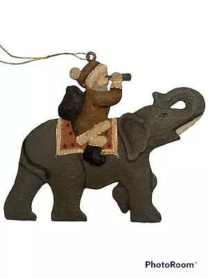 VTG Rare Santa Claus Riding An Elephant Christmas Ornament Hand Painted TinMetal • $27.50