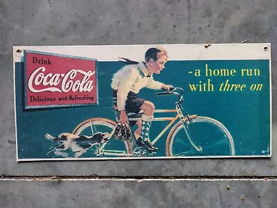 Vintage 1991 Coca-Cola  Cardboard Sign  A Home Run With 3 On  15.5 X 7   • $16