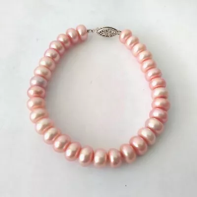 Vintage 7.8mm Cultured Pink Freshwater Mabe Pearl Bead Bracelet 925 Silver Clasp • $142