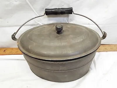 Antique Oval Tin Metal Lunch Pail Mining Bucket School Box Bucket W/Lid Bail • $89.99