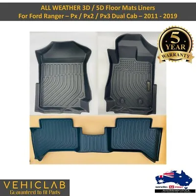 $145 • Buy 3D / 5D TPE All Weather Floor Mats For Ford Ranger PX PX2 PX3 Dual Cab 2011-2022