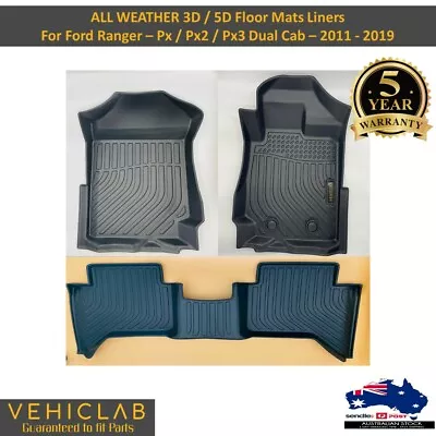 3D / 5D TPE All Weather Floor Mats For Ford Ranger PX PX2 PX3 Dual Cab 2011-2022 • $215